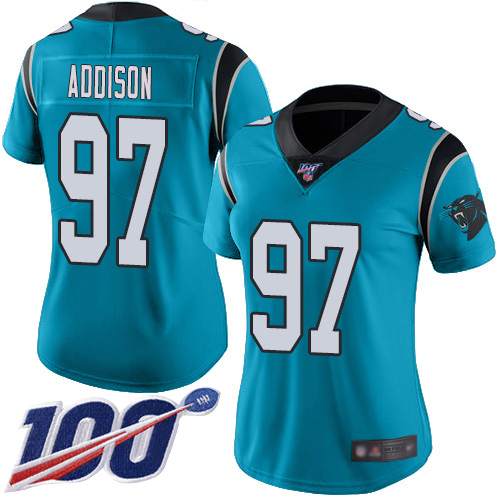 Carolina Panthers Limited Blue Women Mario Addison Jersey NFL Football #97 100th Season Rush Vapor Untouchable